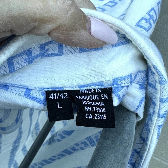 Hugo Boss Button Down Long Sleeves Shirt Chain Textured Design sz L - Picture 4 of 6